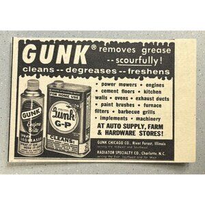 Gunk Engine Brite Degreaser Vintage Mini Print Ad 1960s Auto Cleaner Care